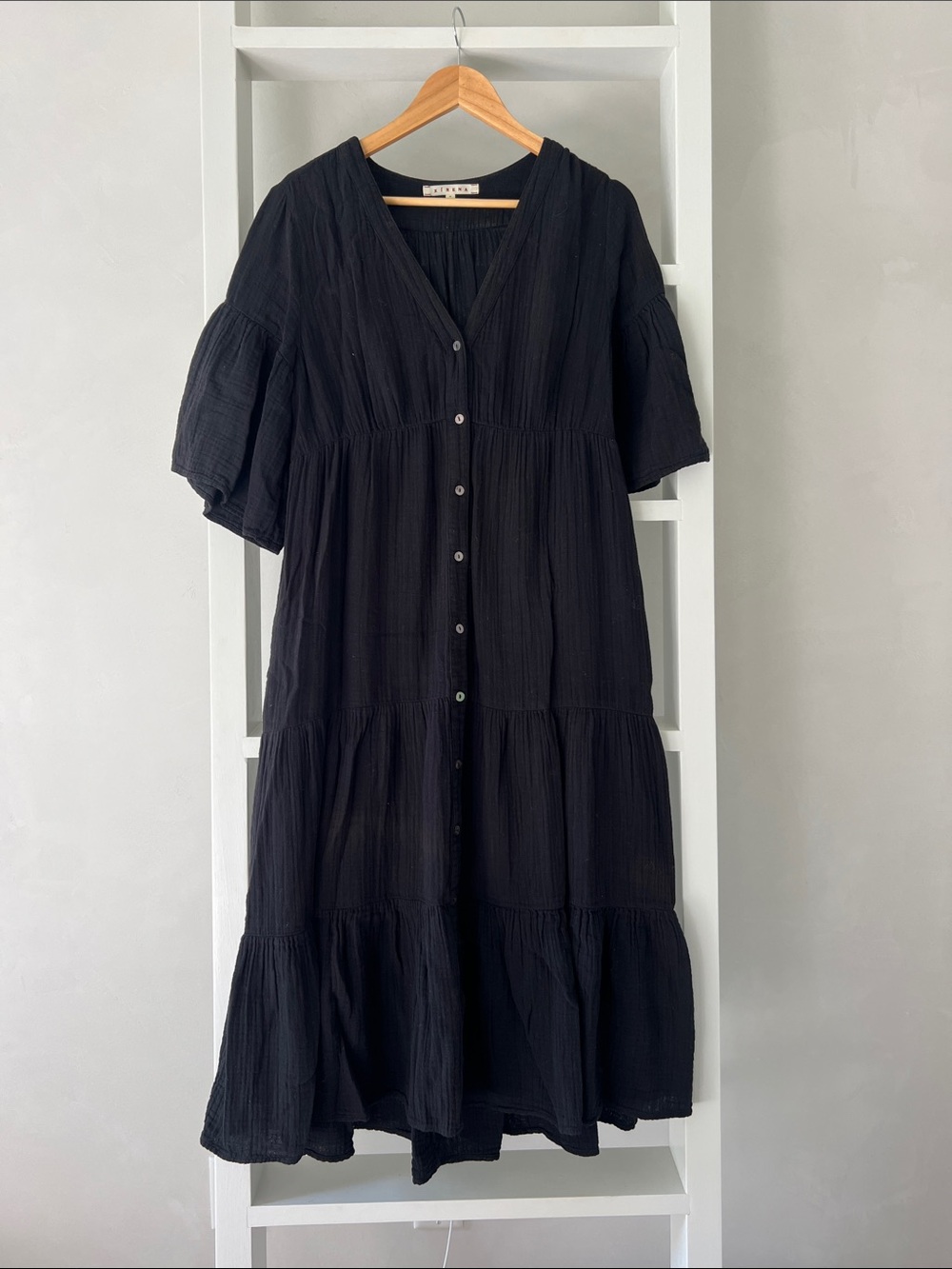 Xirena Kendall Black Button-Front Tiered Midi Dress -